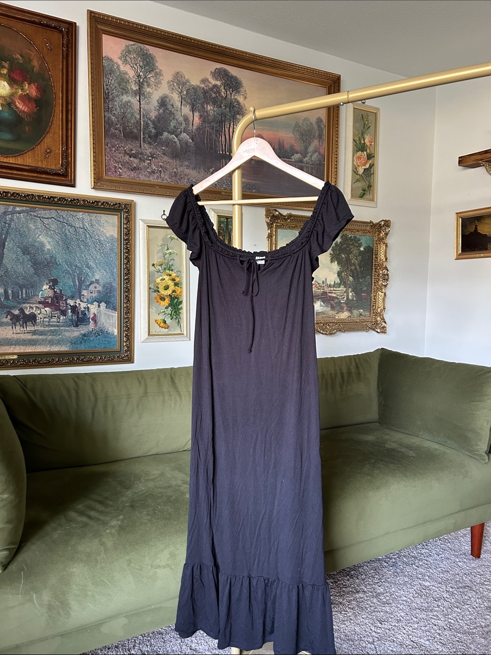Nordstrom Black Ruffle-Hem Maxi Dress